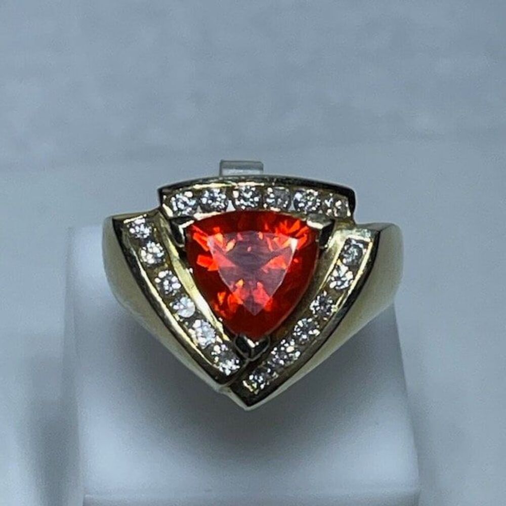 Trillion Mexican Opal and Diamond Statement Ring 14kt Yellow Gold